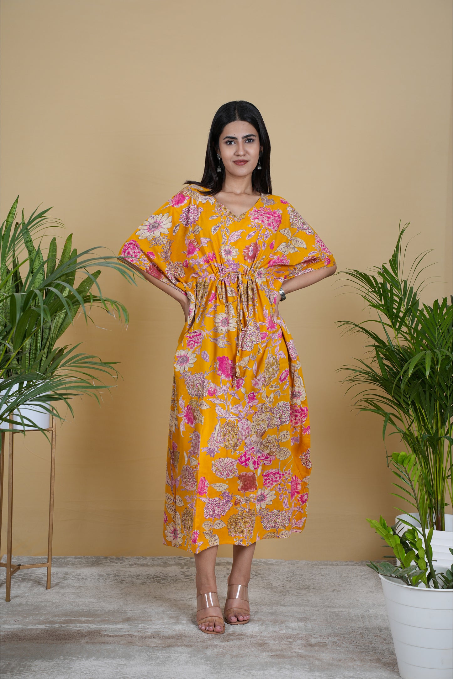YELLOW FLORAL KAFTAN LONG