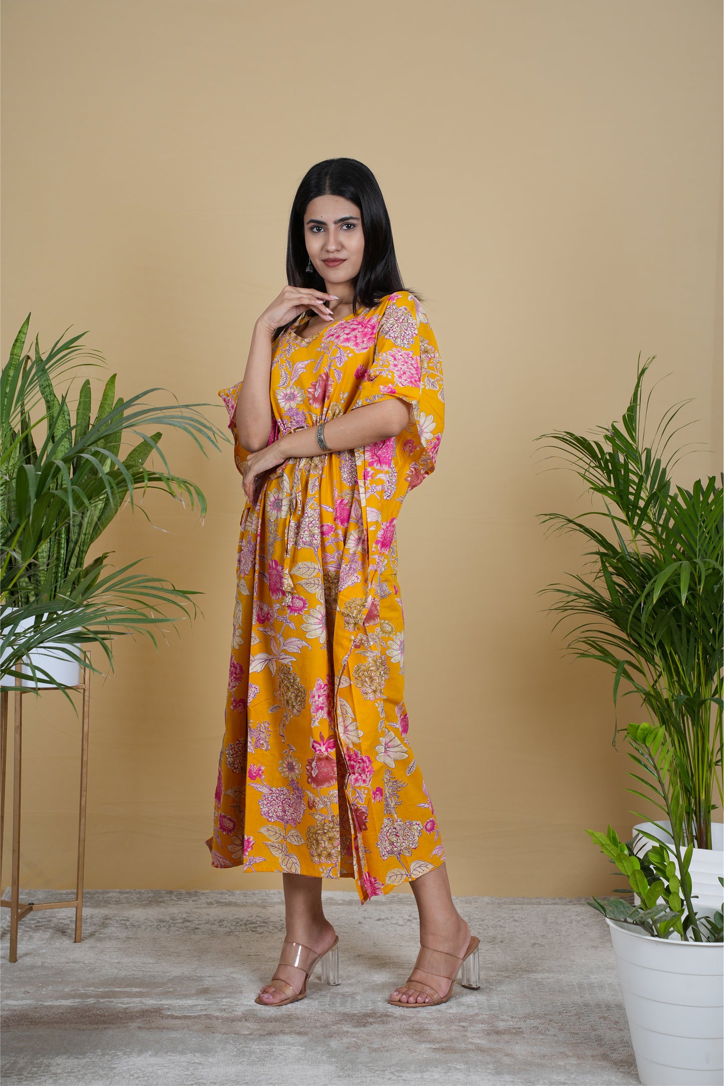 YELLOW FLORAL KAFTAN LONG
