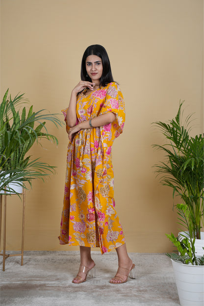 YELLOW FLORAL KAFTAN LONG