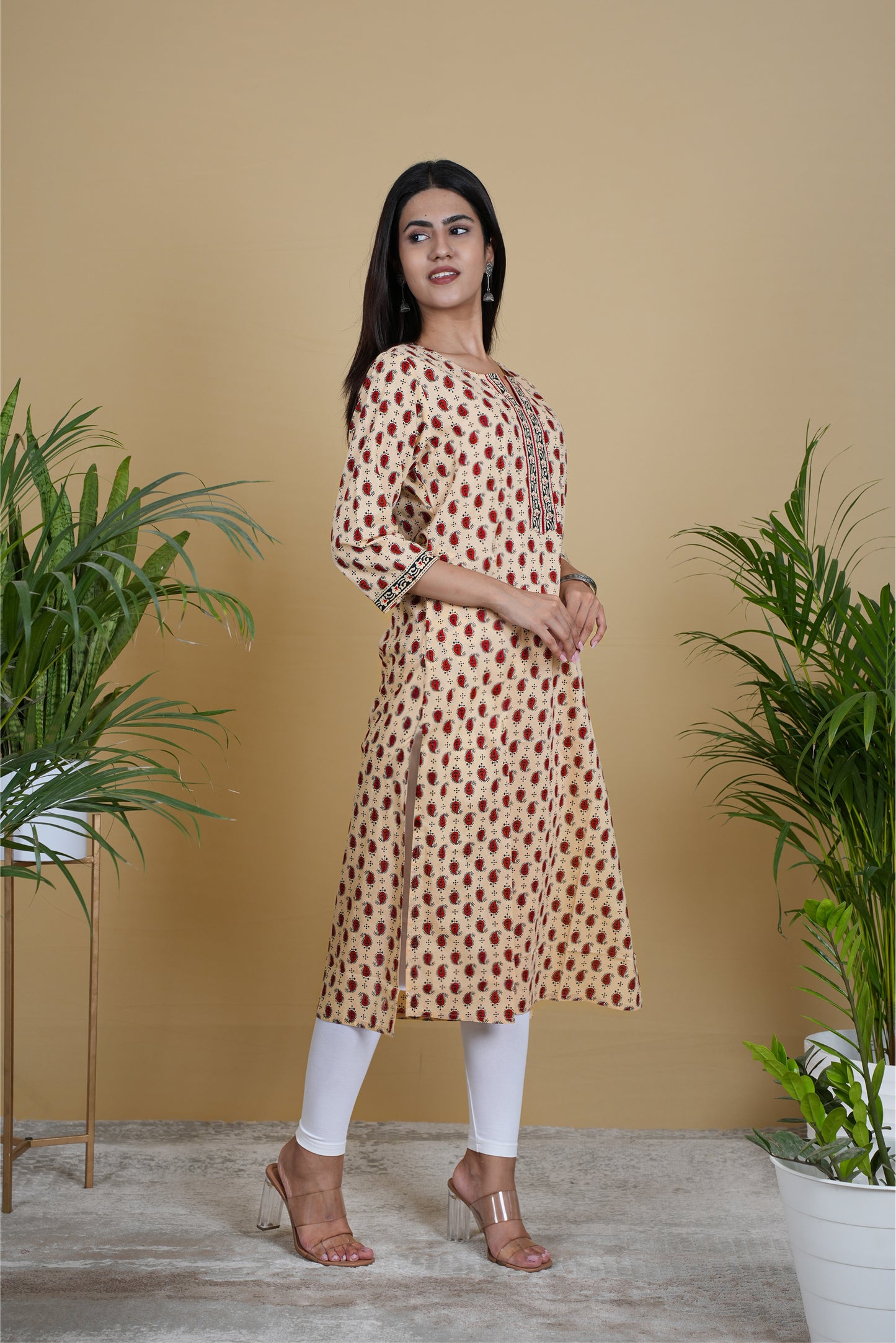 YELLOW MAROON MOTIF KURTA
