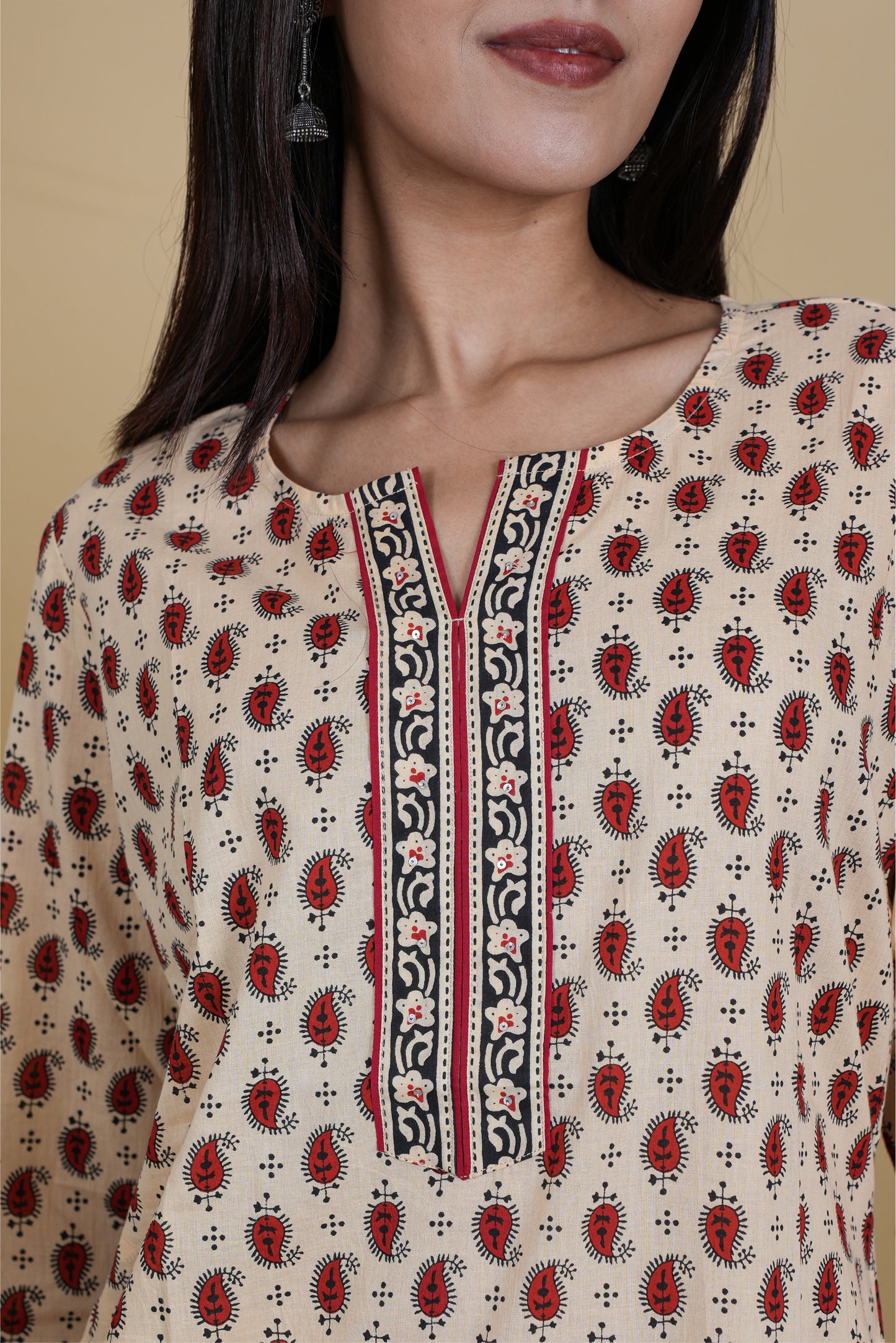 YELLOW MAROON MOTIF KURTA