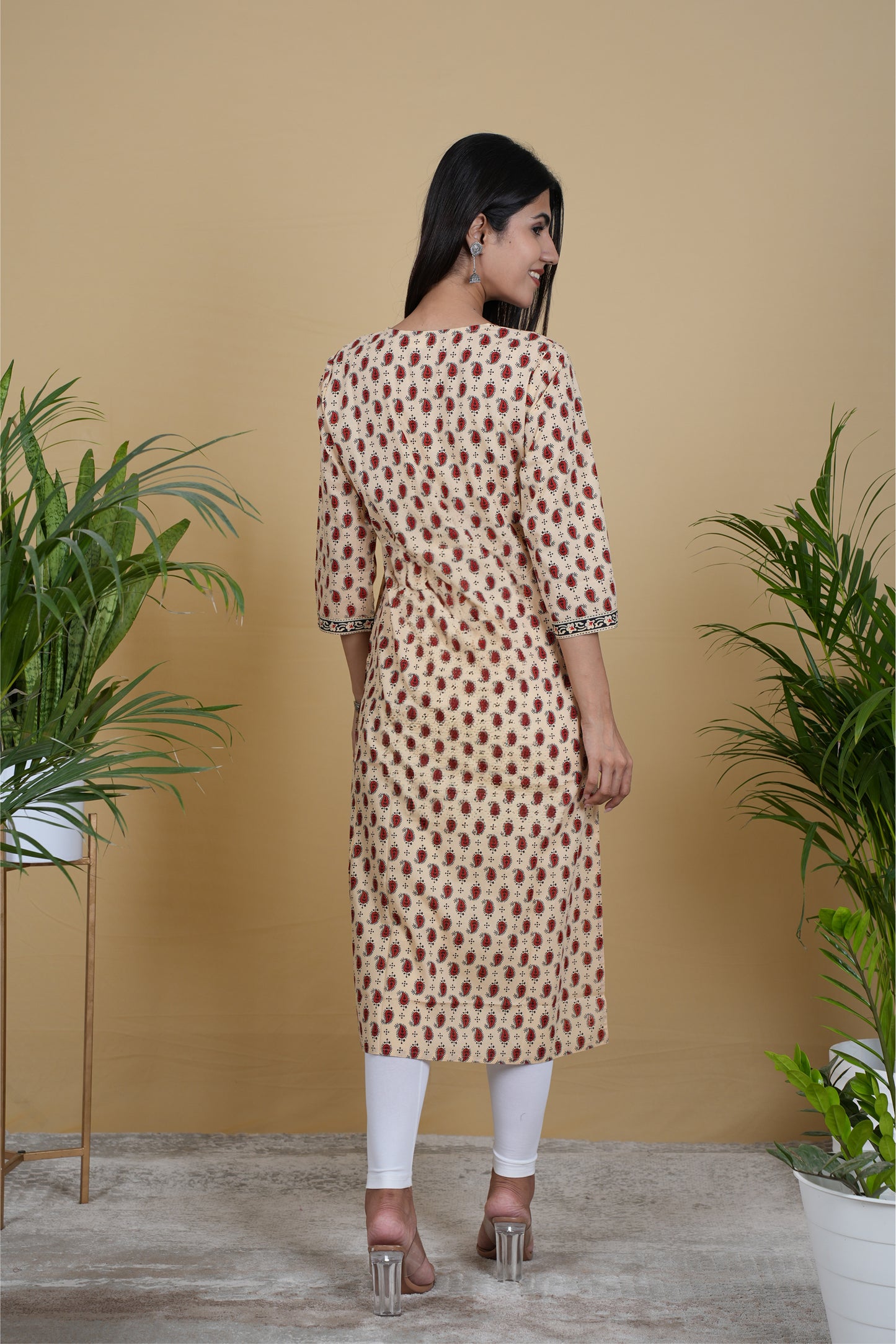 YELLOW MAROON MOTIF KURTA