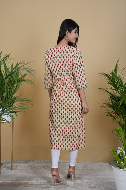 YELLOW MAROON MOTIF KURTA