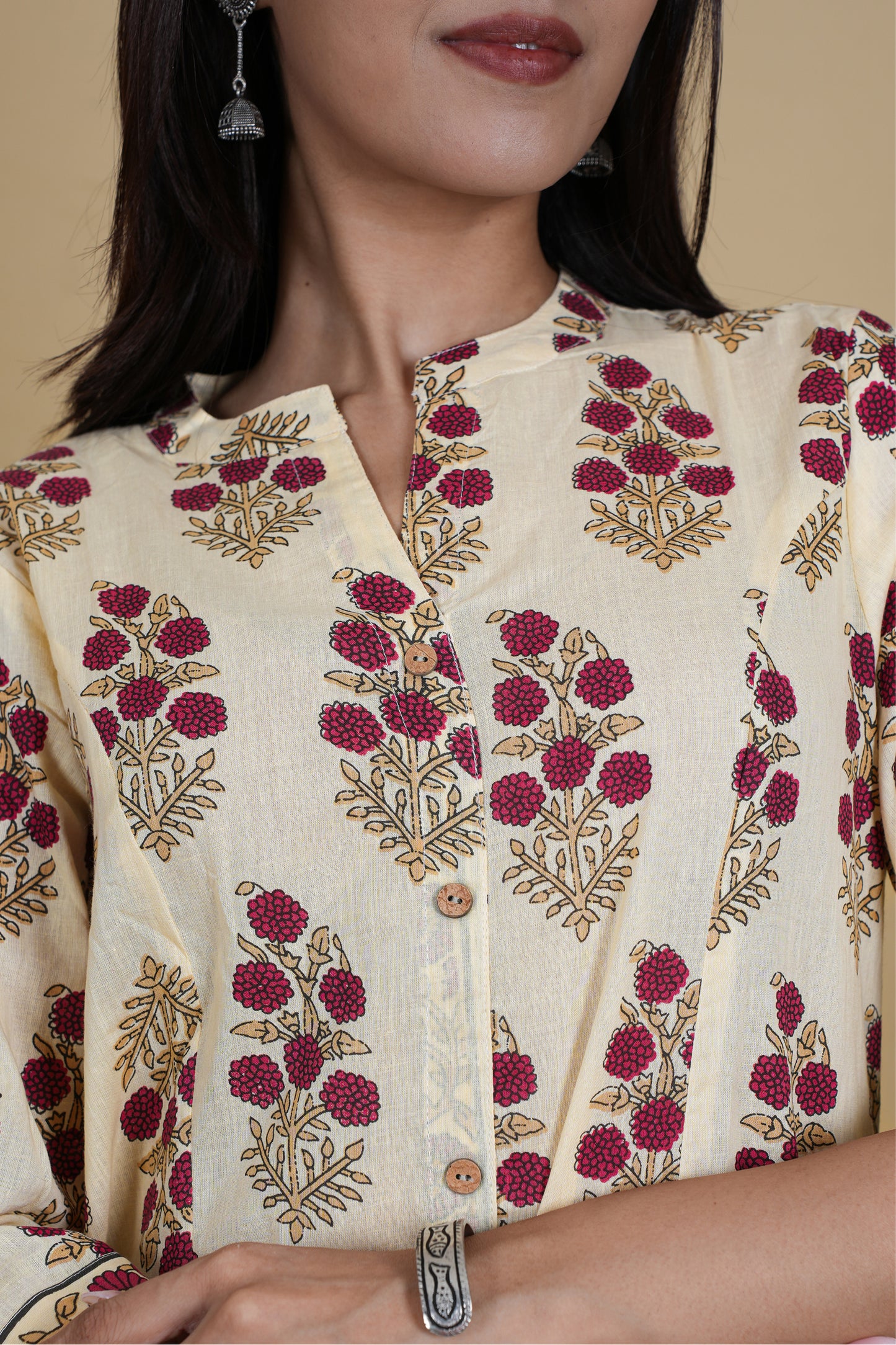 YELLOW MAROON FLORAL KURTA