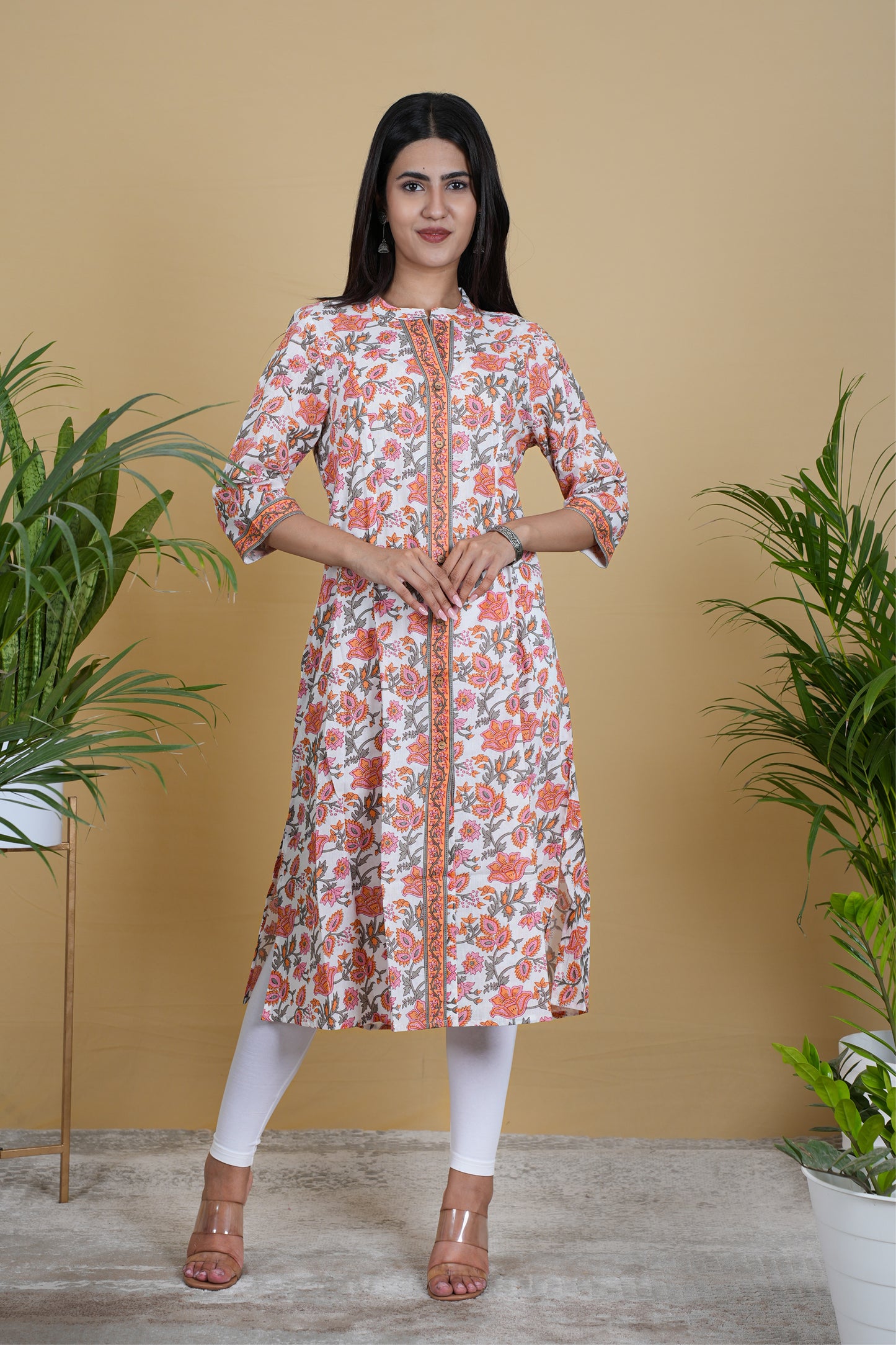 WHITE PINK FLORAL KURTA