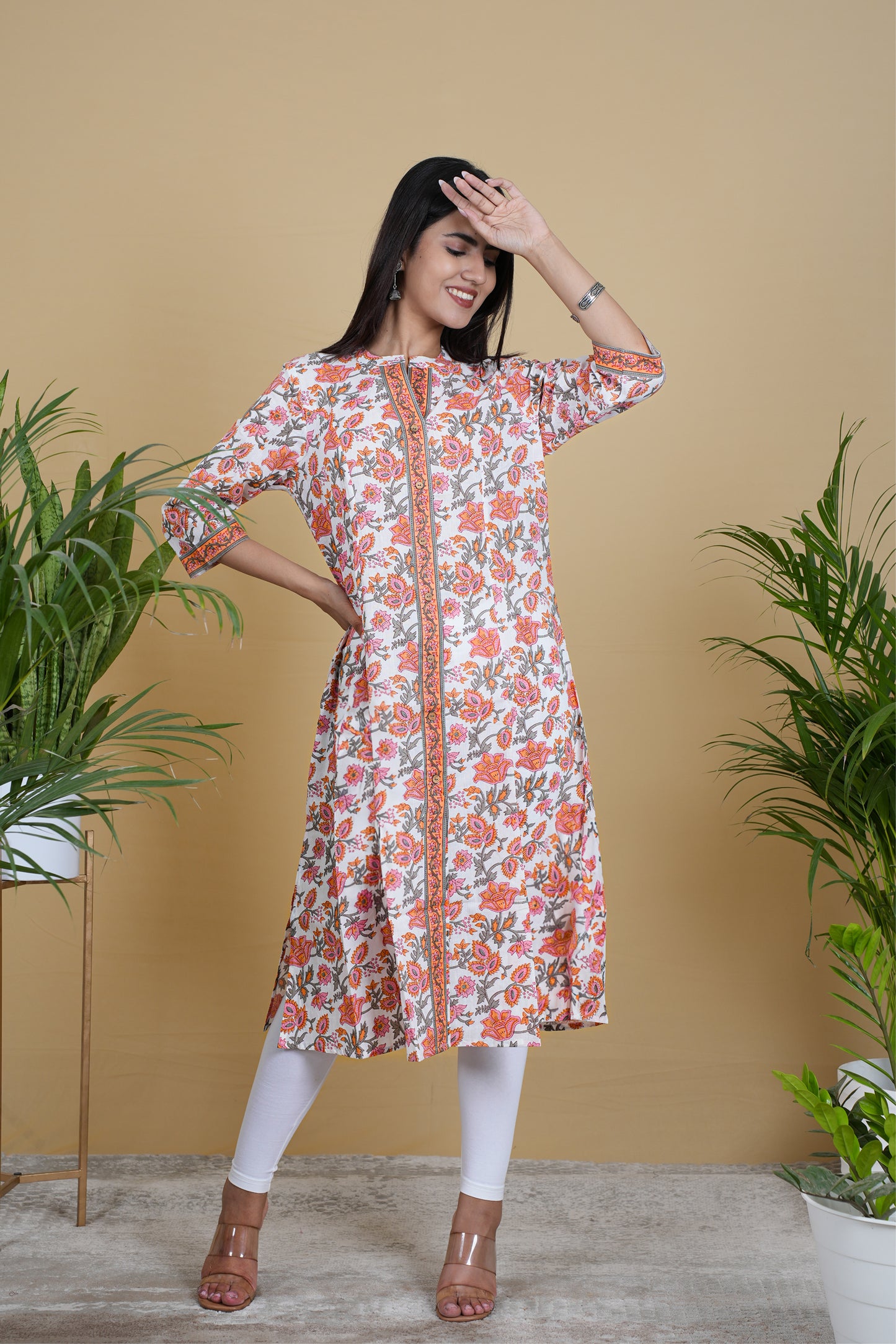 WHITE PINK FLORAL KURTA