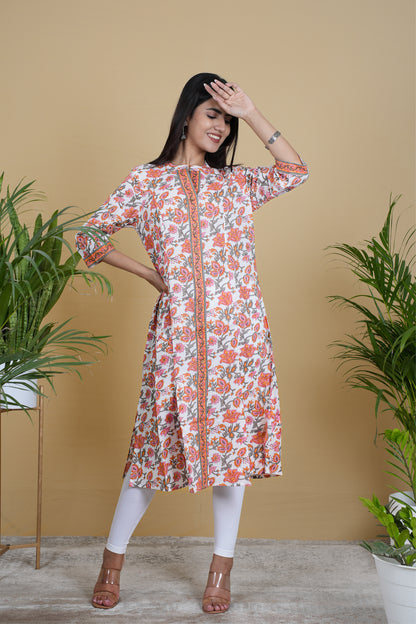 WHITE PINK FLORAL KURTA