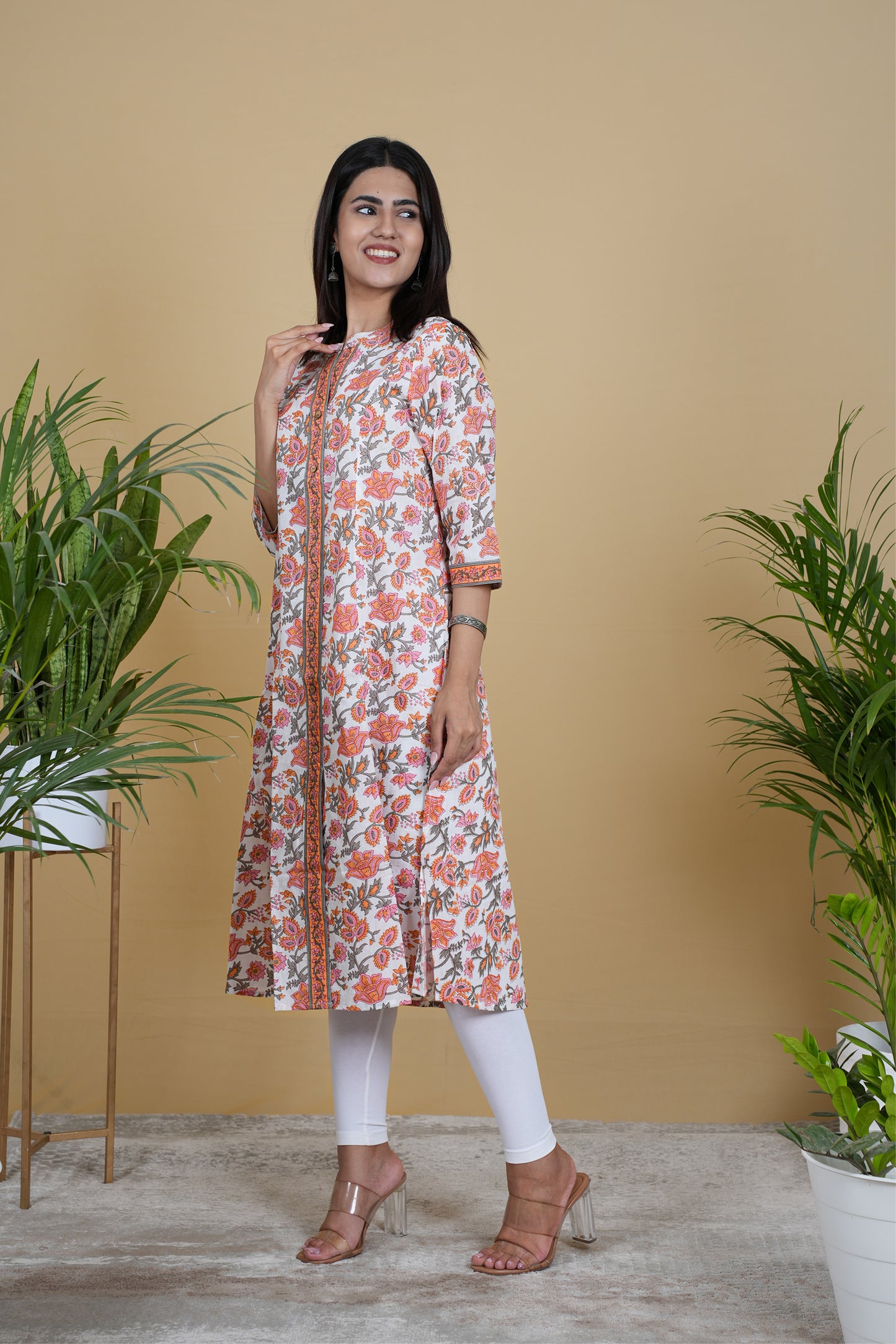 WHITE PINK FLORAL KURTA