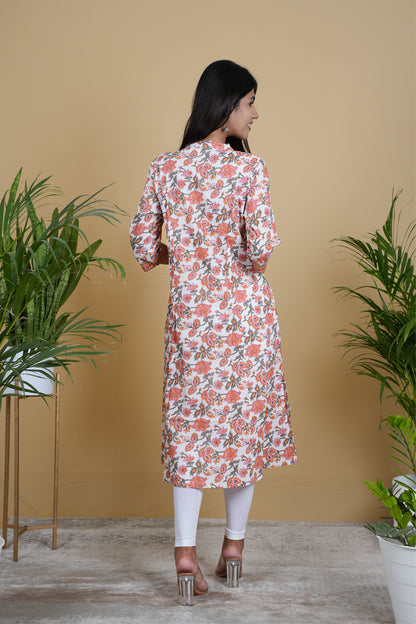 WHITE PINK FLORAL KURTA