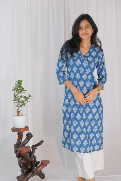 BLUE HANDBLOCK KURTA