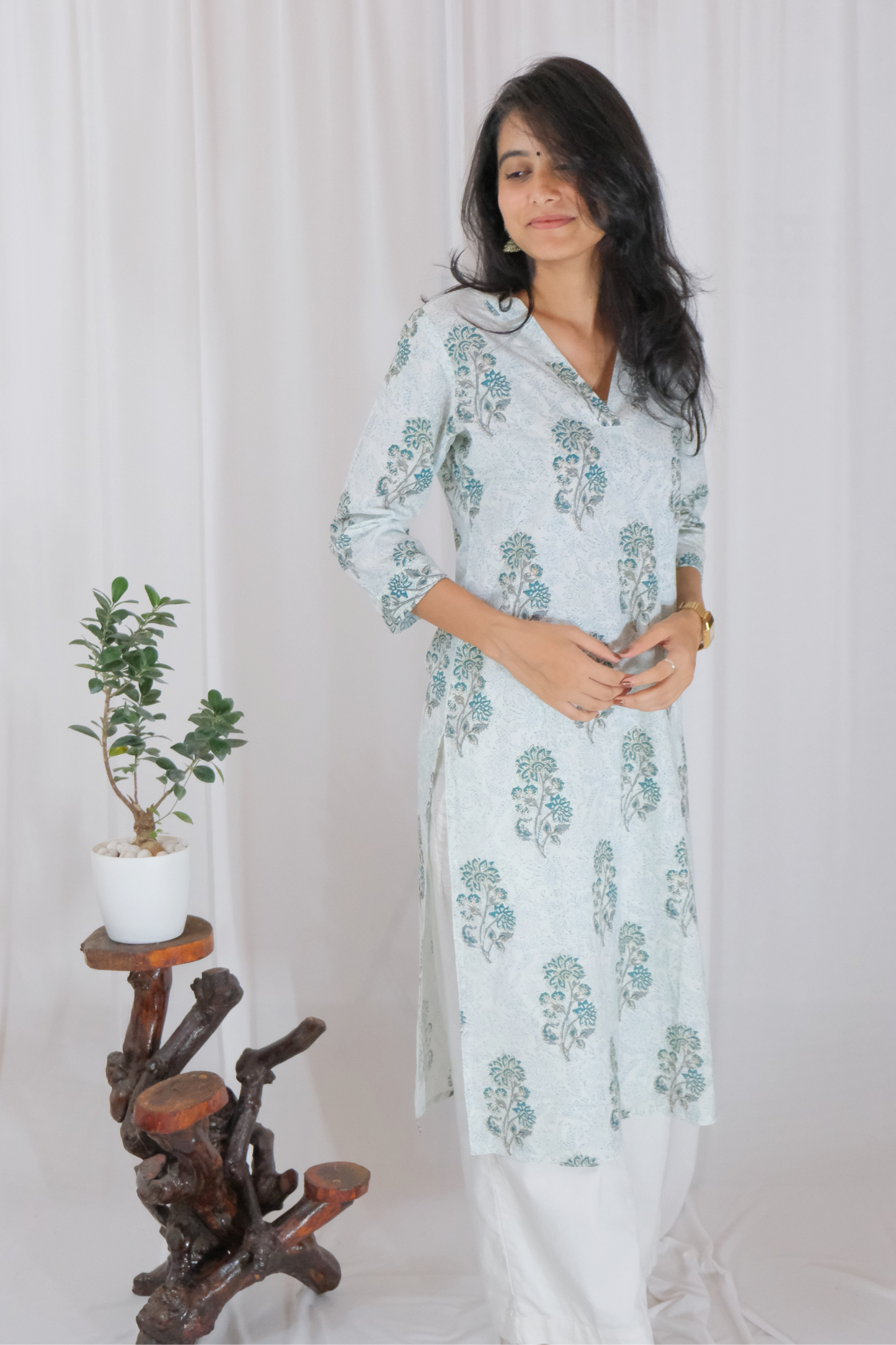 BLUE FLORAL KURTA