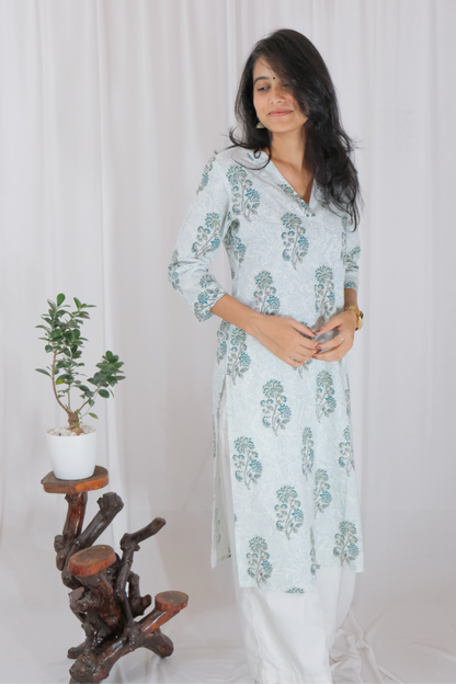 BLUE FLORAL KURTA