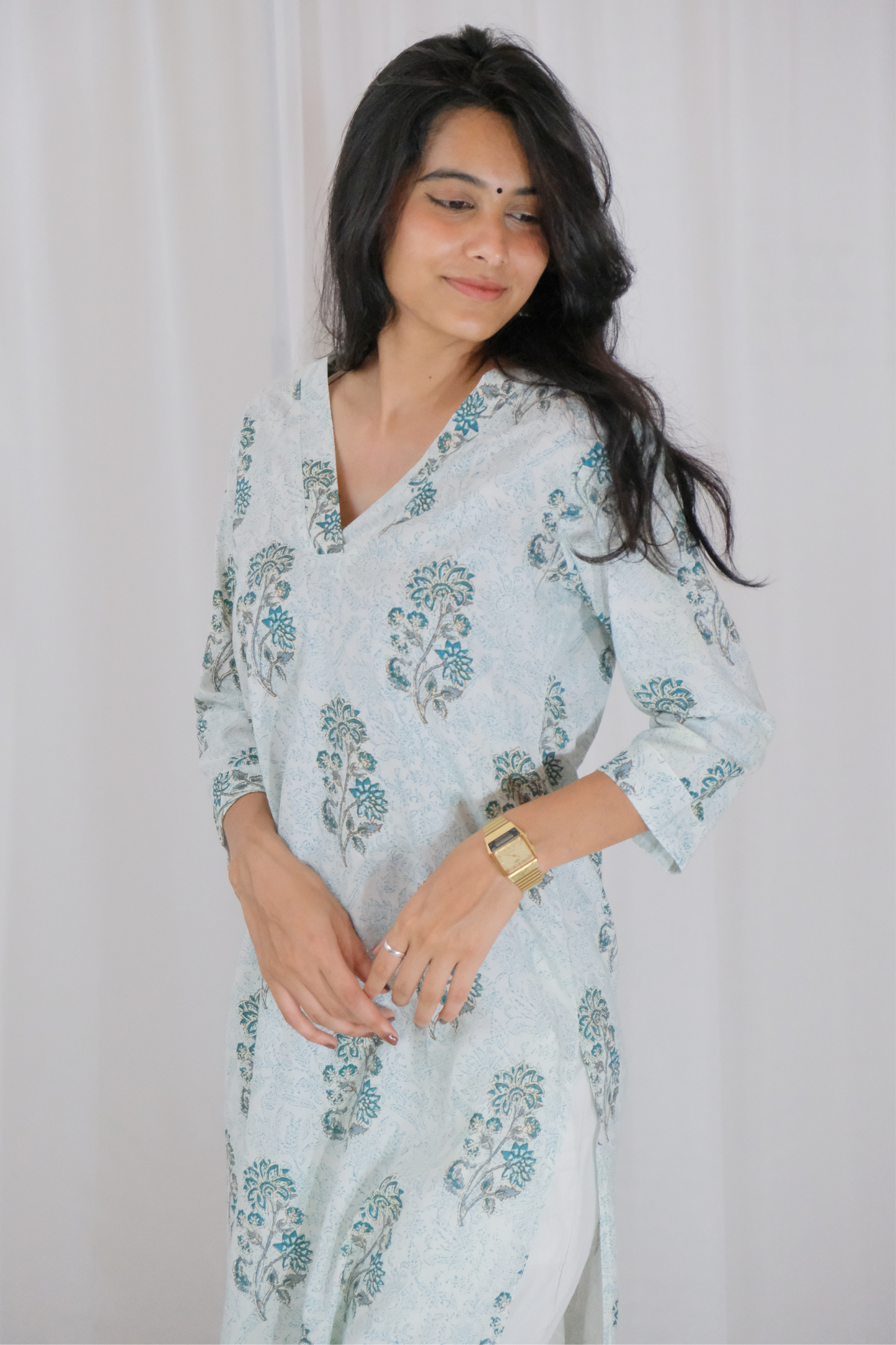 BLUE FLORAL KURTA