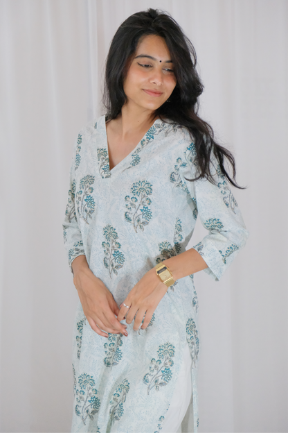 BLUE FLORAL KURTA