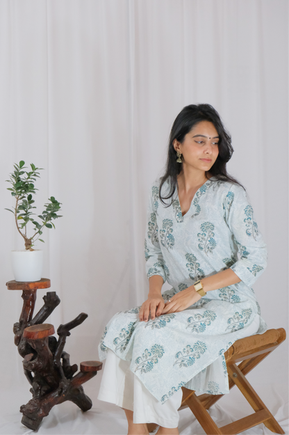BLUE FLORAL KURTA