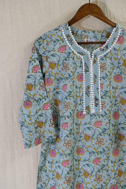 LIGHT TURQUOISE VINE KURTA
