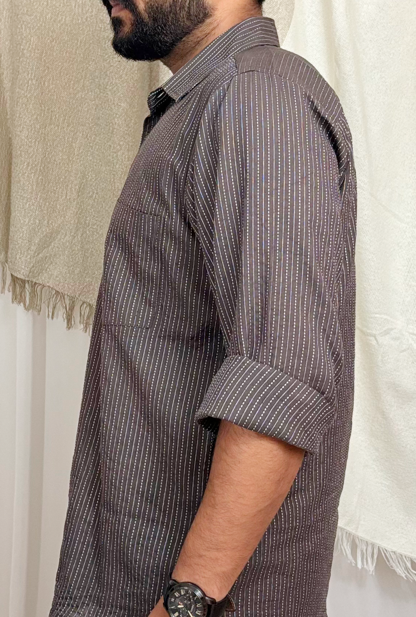 DARK BROWN KANTHA SHIRT