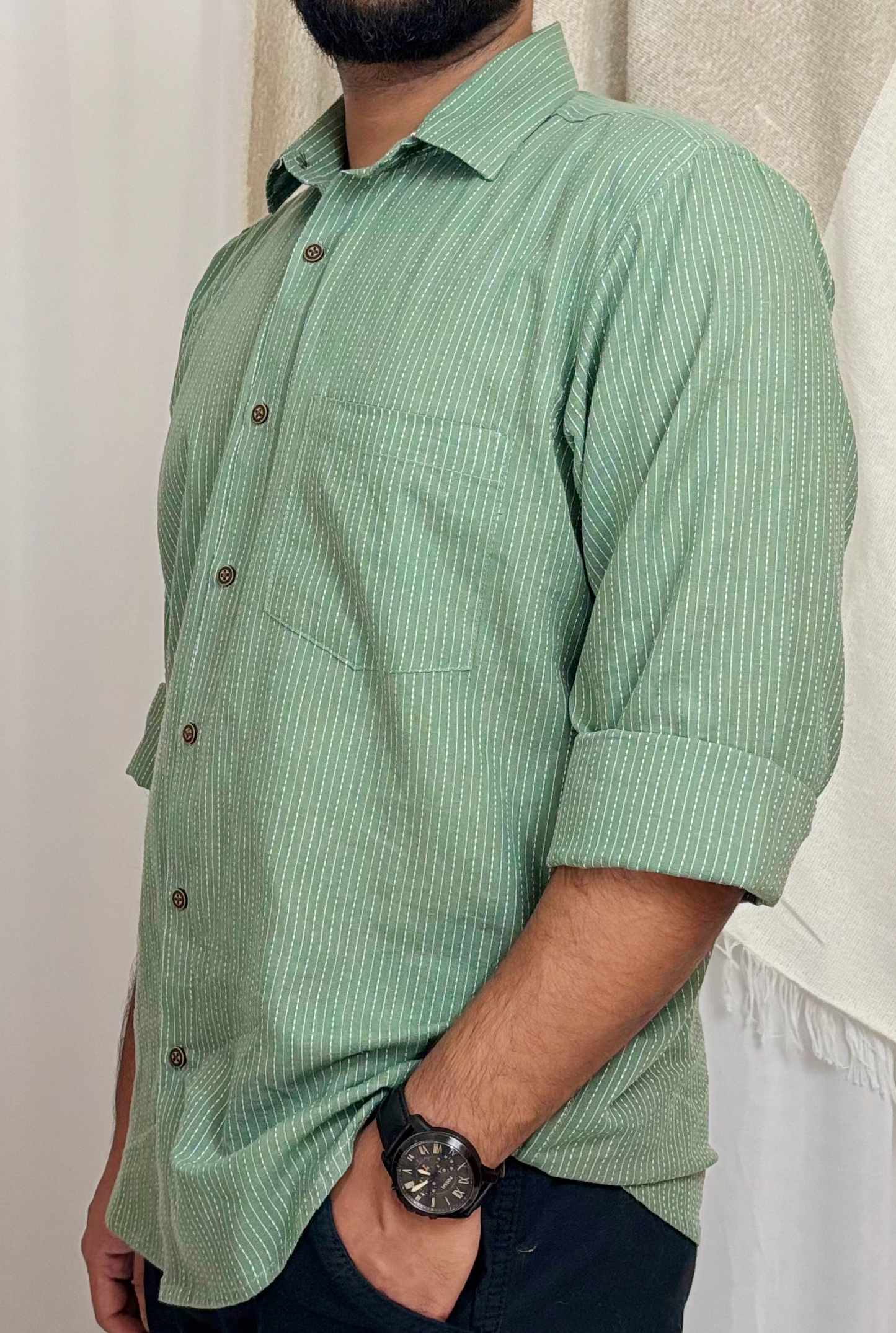 SAGE GREEN KANTHA SHIRT
