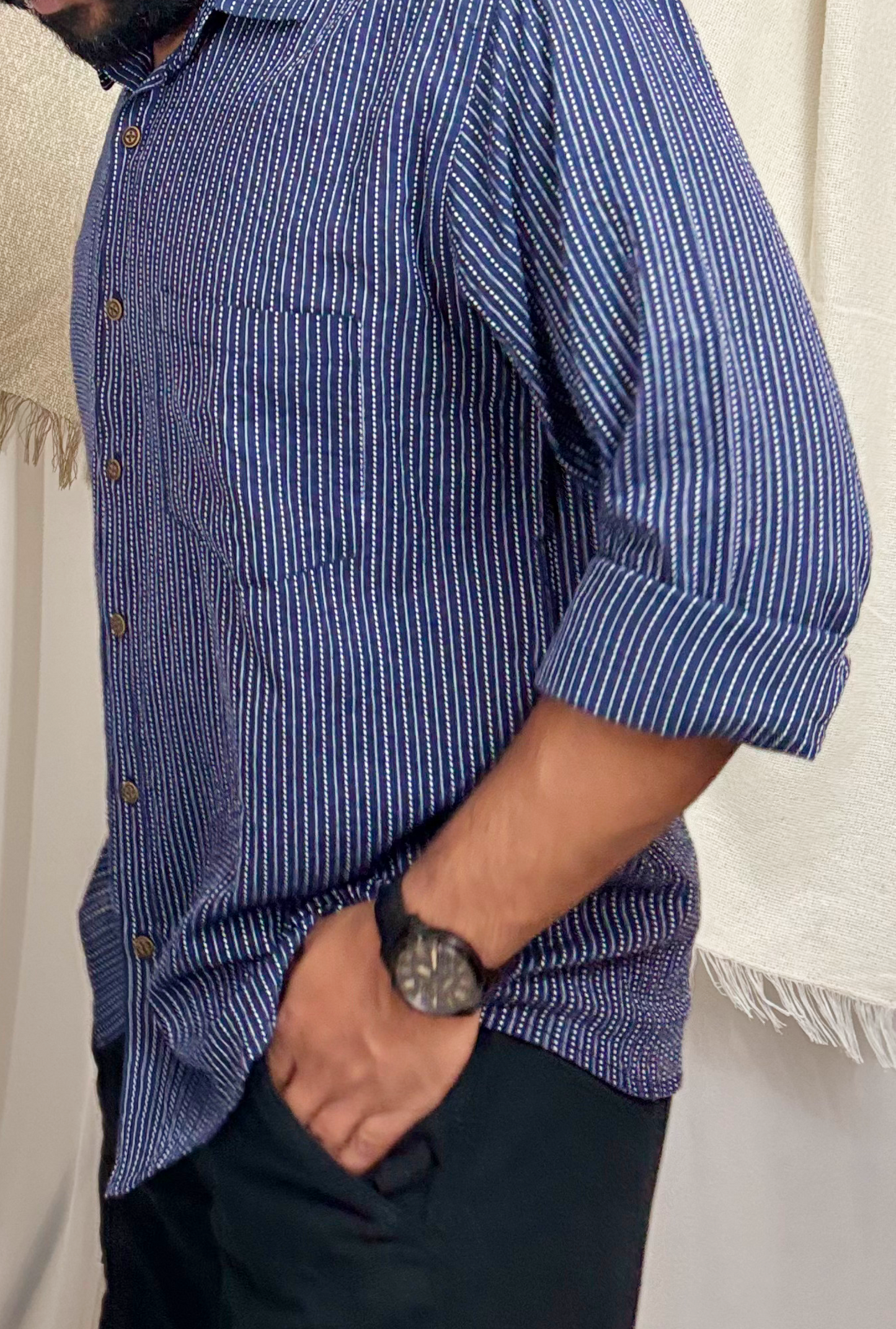 NAVY BLUE KANTHA SHIRT