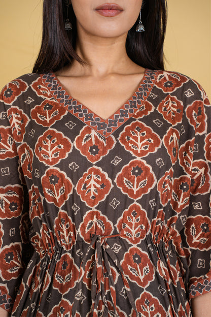 BROWN RUST BAGRU KAFTAN LONG
