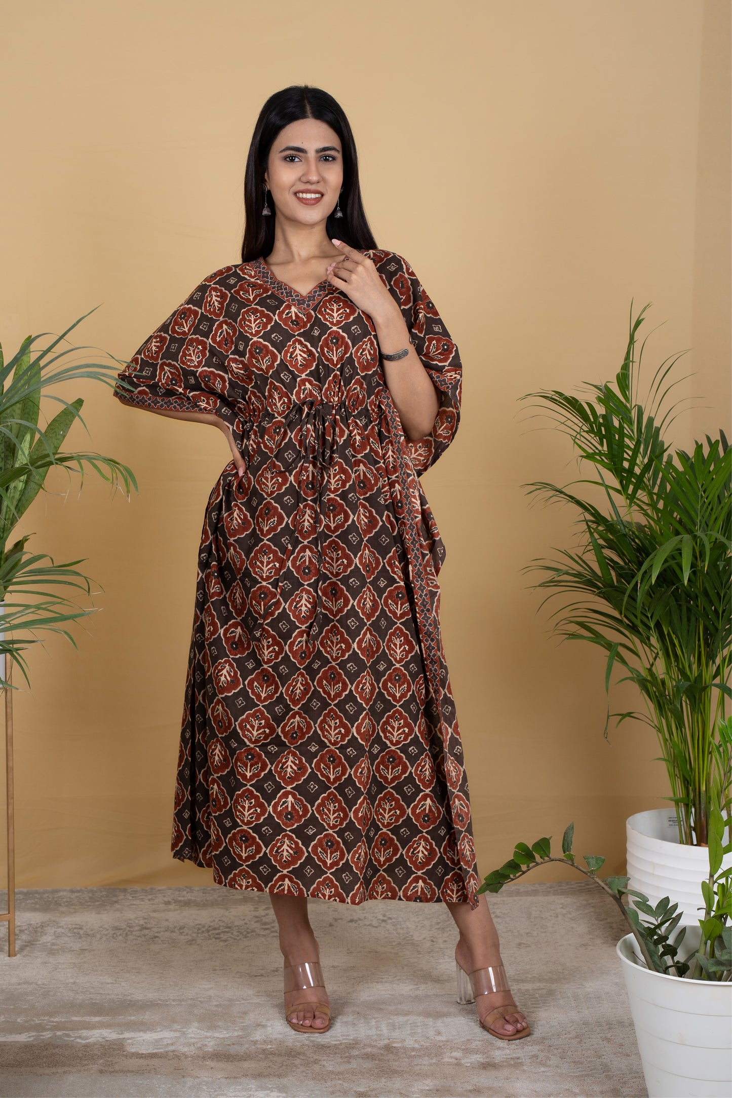 BROWN RUST BAGRU KAFTAN LONG