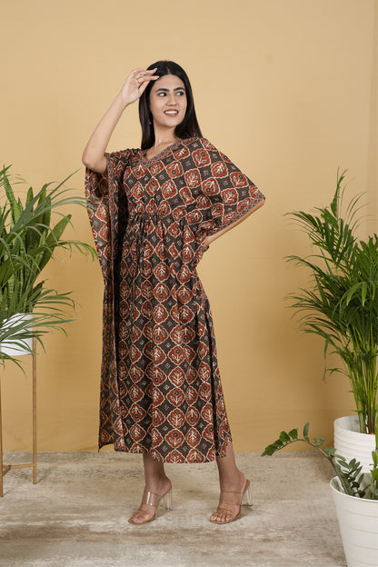 BROWN RUST BAGRU KAFTAN LONG
