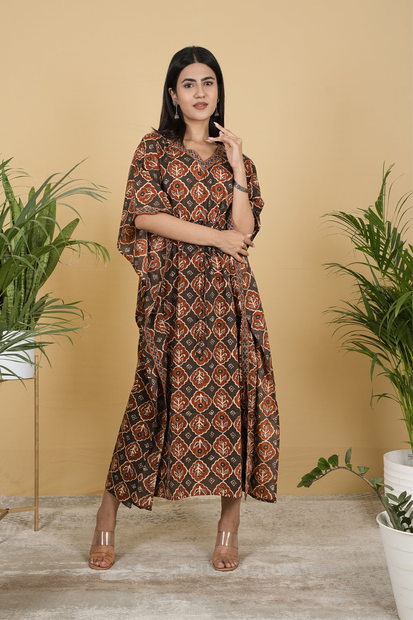 BROWN RUST BAGRU KAFTAN LONG