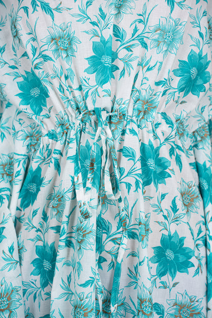 WHITE TURQUOISE FLORAL KAFTAN SHORT